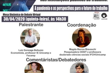 Unicamp Cartaz do debate virtual com Luiz Gonzaga Belluzzo