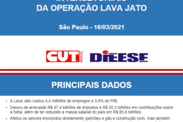 CUT Dieese capa da publicacao Implicacoes economicas intersetoriais da operacao lava jato 2021