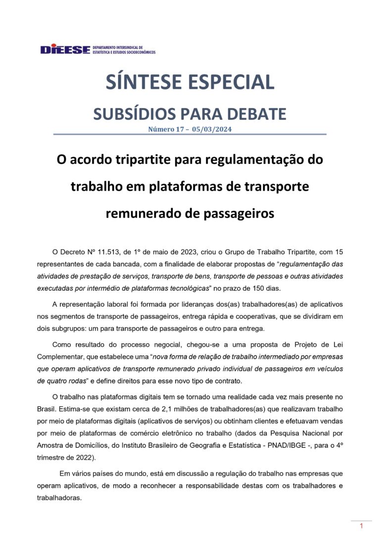 Síntese especial: O acordo tripartite para regulamentação do trabalho em plataformas de transporte remunerado de passageiros